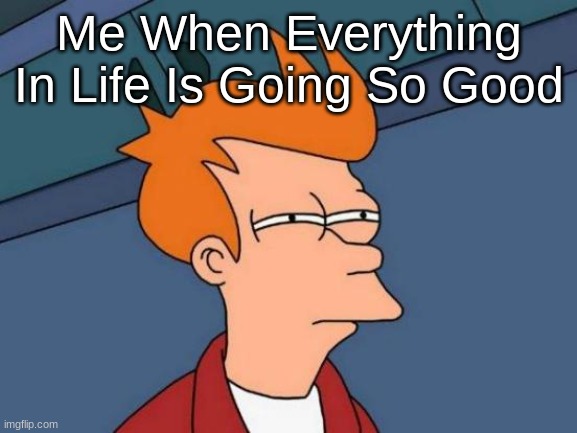Futurama Fry | Me When Everything In Life Is Going So Good | image tagged in memes,futurama fry | made w/ Imgflip meme maker