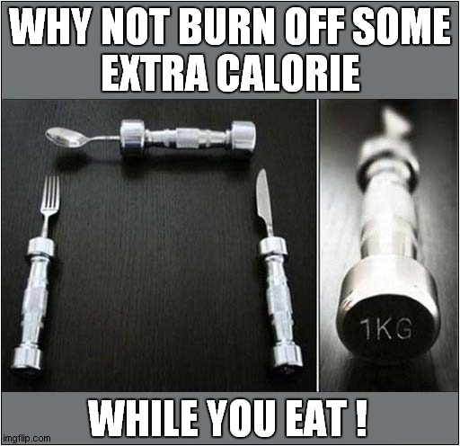Is This A Pointless Product ? | WHY NOT BURN OFF SOME
EXTRA CALORIE; WHILE YOU EAT ! | image tagged in fun,weight lifting,cutlery | made w/ Imgflip meme maker