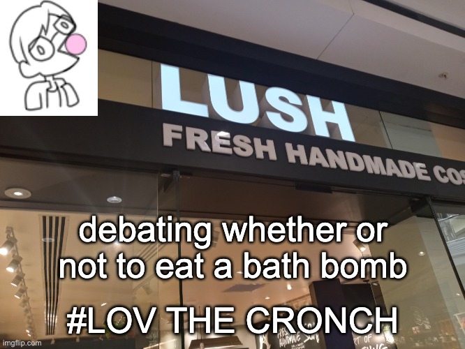Lov the cronch | debating whether or not to eat a bath bomb; #LOV THE CRONCH | image tagged in cuteness overload | made w/ Imgflip meme maker