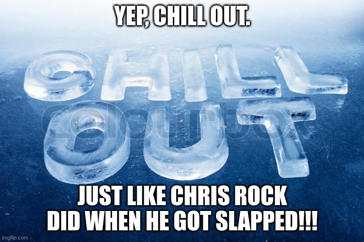 Am I right or what??? | YEP, CHILL OUT. JUST LIKE CHRIS ROCK DID WHEN HE GOT SLAPPED!!! | image tagged in chill out | made w/ Imgflip meme maker