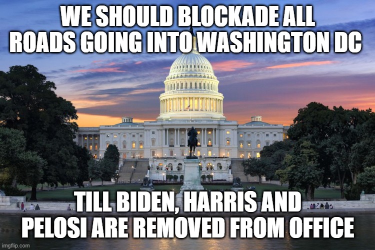 Washington DC swamp | WE SHOULD BLOCKADE ALL ROADS GOING INTO WASHINGTON DC; TILL BIDEN, HARRIS AND PELOSI ARE REMOVED FROM OFFICE | image tagged in washington dc swamp | made w/ Imgflip meme maker