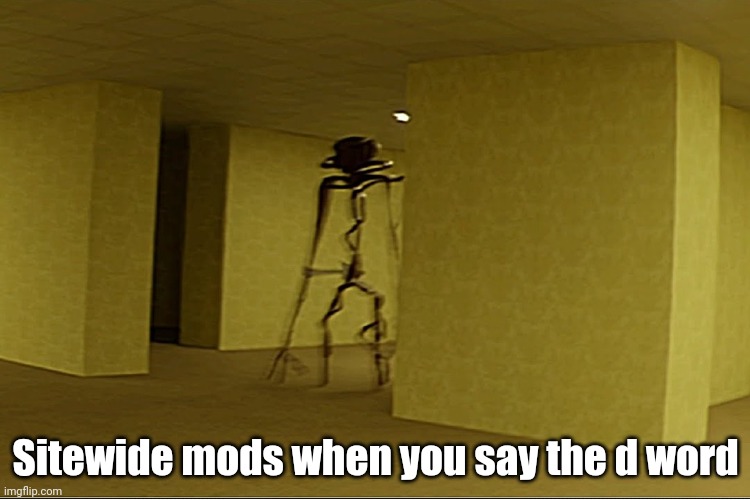 Title | Sitewide mods when you say the d word | image tagged in backrooms,danish | made w/ Imgflip meme maker