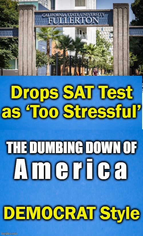 DEMOCRATS & The Dumbing Down of America | image tagged in politics,sat test,california crazy,dumbing down of america,college,democrats | made w/ Imgflip meme maker