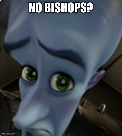 Megamind No Bitches Blank Template | NO BISHOPS? | image tagged in megamind no bitches blank template | made w/ Imgflip meme maker