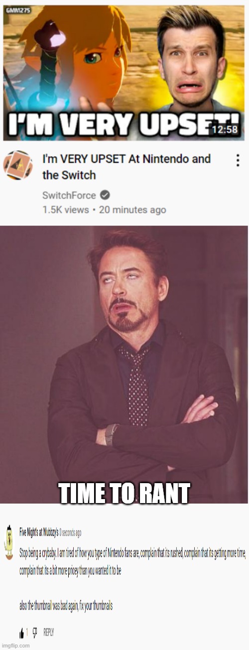 I'll post down what I said to be more clear in the comments | TIME TO RANT | image tagged in memes,face you make robert downey jr | made w/ Imgflip meme maker