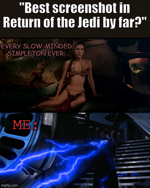 "Best screenshot in Return of the Jedi by far?"; EVERY SLOW-MINDED SIMPLETON EVER:; ME: | image tagged in simpleton,star wars,what are memes | made w/ Imgflip meme maker