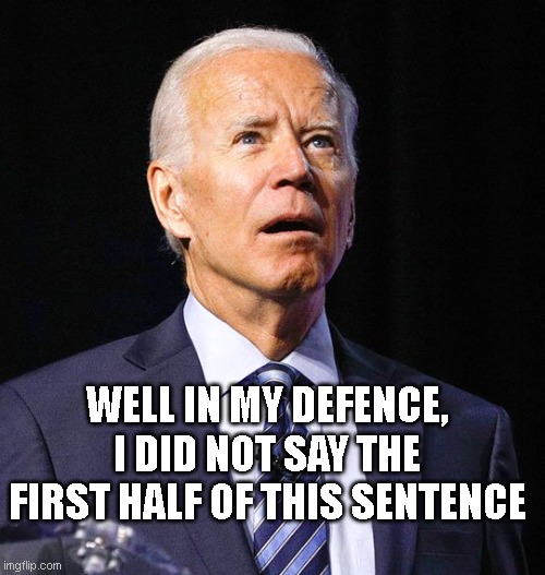 so this is what we're going with now, liberals.. | WELL IN MY DEFENCE, I DID NOT SAY THE FIRST HALF OF THIS SENTENCE | image tagged in joe biden | made w/ Imgflip meme maker