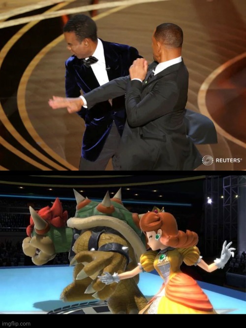 STOP KIDNAPPING THE PRINCESSES | image tagged in will smith punching chris rock,memes,super mario bros,princess,daisy,video games | made w/ Imgflip meme maker