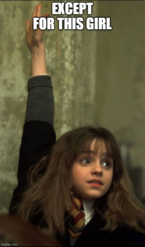 Hermione Granger | EXCEPT FOR THIS GIRL | image tagged in hermione granger | made w/ Imgflip meme maker