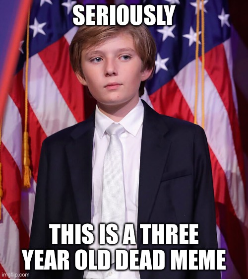 Barron Trump  | SERIOUSLY THIS IS A THREE YEAR OLD DEAD MEME | image tagged in barron trump | made w/ Imgflip meme maker