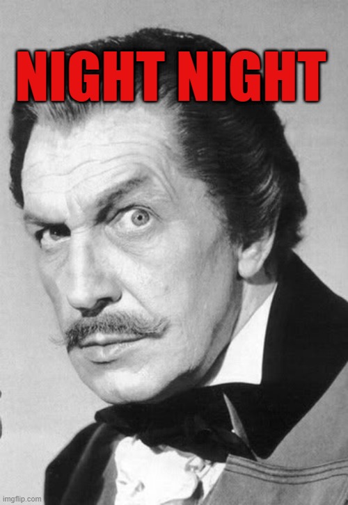 night night |  NIGHT NIGHT | image tagged in vincent price | made w/ Imgflip meme maker