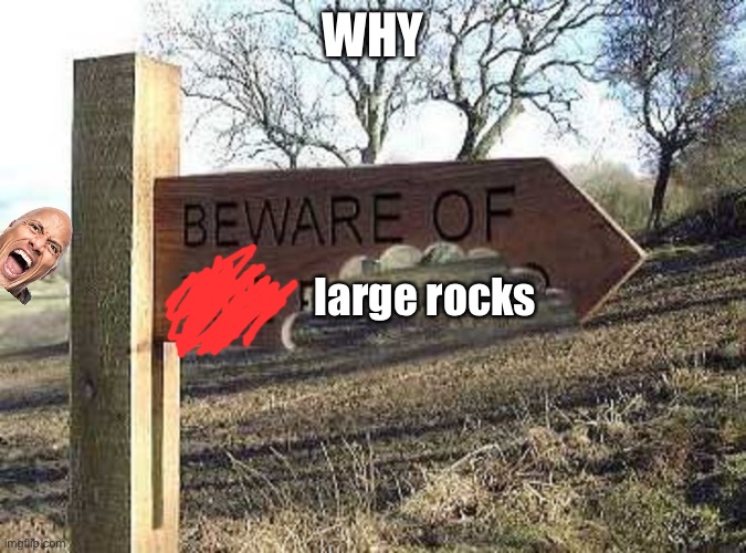 Beware of the Blank | WHY; large rocks | image tagged in beware of the blank | made w/ Imgflip meme maker