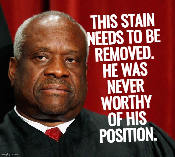 SCOTUS STAIN REMOVAL | image tagged in it was time for thomas to leave,scotus,clarence thomas,resign,impeach,gtfo | made w/ Imgflip meme maker