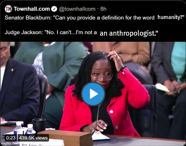 Ketanji Jackson dumb judge | humanity?" an anthropologist." | image tagged in ketanji jackson dumb judge | made w/ Imgflip meme maker