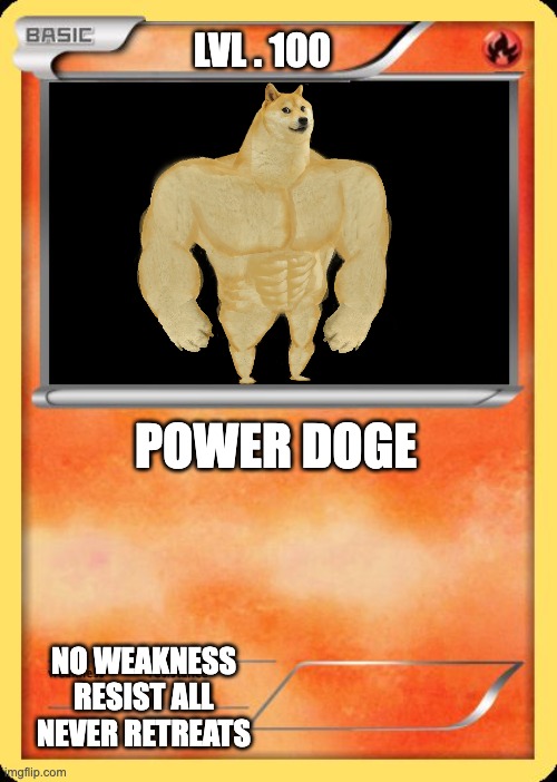 dogémon card | LVL . 100; POWER DOGE; NO WEAKNESS RESIST ALL NEVER RETREATS | image tagged in pokemon | made w/ Imgflip meme maker