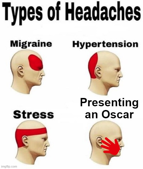 Oscar headaches | Presenting an Oscar | image tagged in types of headaches cleared,chris rock,will smith,oscars | made w/ Imgflip meme maker