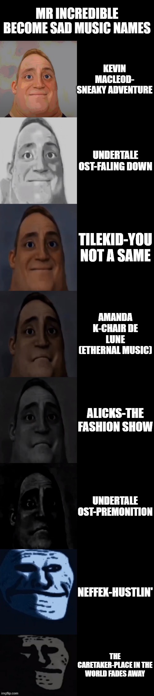 mr.incredible become canny meme FULL SONGS AND NAMES 