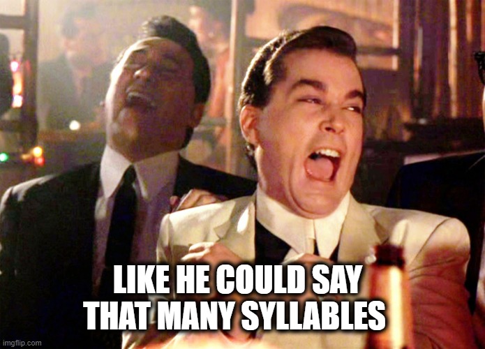 Good Fellas Hilarious Meme | LIKE HE COULD SAY THAT MANY SYLLABLES | image tagged in memes,good fellas hilarious | made w/ Imgflip meme maker