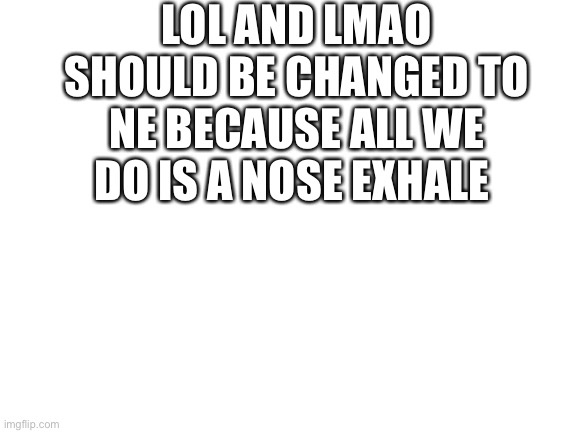 My brain just thinking NEEEEEEEEEEEEEEEEE | LOL AND LMAO SHOULD BE CHANGED TO NE BECAUSE ALL WE DO IS A NOSE EXHALE | image tagged in blank white template | made w/ Imgflip meme maker