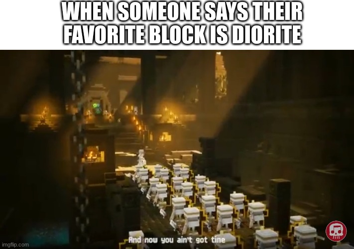 Minecraft Dungeons |  WHEN SOMEONE SAYS THEIR FAVORITE BLOCK IS DIORITE | image tagged in minecraft dungeons | made w/ Imgflip meme maker