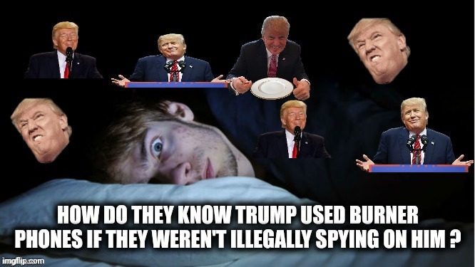 Extreme TDS | HOW DO THEY KNOW TRUMP USED BURNER PHONES IF THEY WEREN'T ILLEGALLY SPYING ON HIM ? | image tagged in extreme tds | made w/ Imgflip meme maker