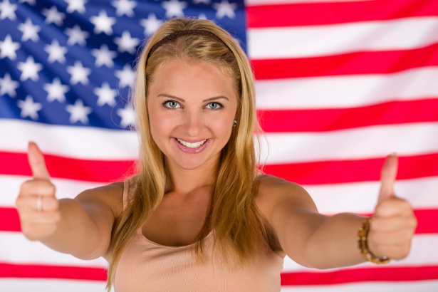 High Quality American Flag girl woman thumbs up Blank Meme Template