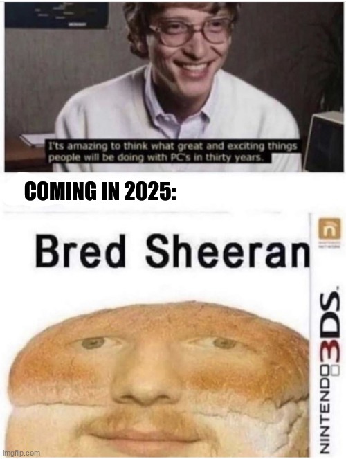 coming in 2025 | COMING IN 2025: | image tagged in bread sheeran,nintendo,2025,invest | made w/ Imgflip meme maker