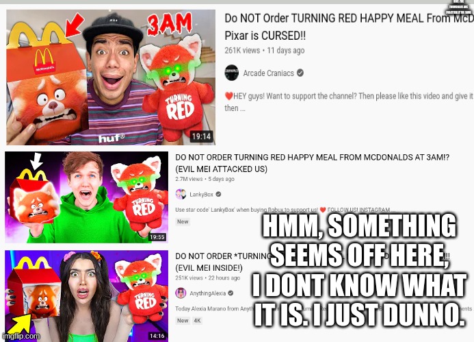 (read desc) (crinj) | HINT; THE THUMBNAILS ARE PRACTICALLY THE SAME; HMM, SOMETHING SEEMS OFF HERE, I DONT KNOW WHAT IT IS. I JUST DUNNO. | image tagged in oh no cringe,cringe,infinity cringe,dies from cringe,cringe worthy | made w/ Imgflip meme maker