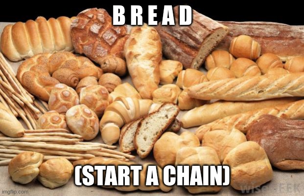 bread | B R E A D (START A CHAIN) | image tagged in bread | made w/ Imgflip meme maker