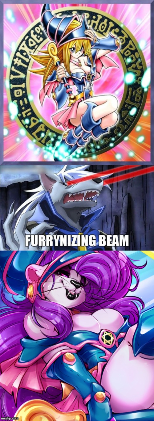 LOL, Looks pretty awesome, Actually xD | image tagged in dark magician girl,furrynizing beam,furry,memes,yugioh | made w/ Imgflip meme maker