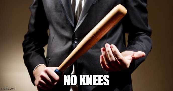 baseball bat | NO KNEES | image tagged in baseball bat | made w/ Imgflip meme maker