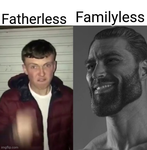 Average Fan vs Average Enjoyer | Familyless; Fatherless | image tagged in average fan vs average enjoyer | made w/ Imgflip meme maker