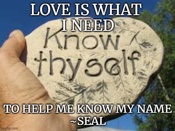 Love's Divine |  LOVE IS WHAT 
I NEED; TO HELP ME KNOW MY NAME
~SEAL | image tagged in love,divine,help me,know my name | made w/ Imgflip meme maker