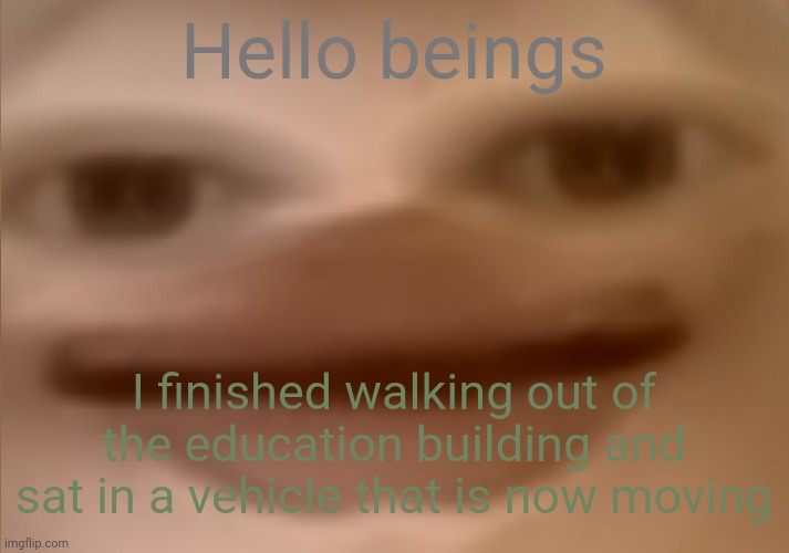 How are y'all | Hello beings; I finished walking out of the education building and sat in a vehicle that is now moving | image tagged in i currently have 19 people in my basement | made w/ Imgflip meme maker