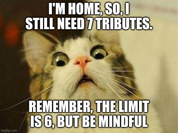 And that's why I shot him 20 times | I'M HOME, SO, I STILL NEED 7 TRIBUTES. REMEMBER, THE LIMIT IS 6, BUT BE MINDFUL | image tagged in memes,scared cat | made w/ Imgflip meme maker