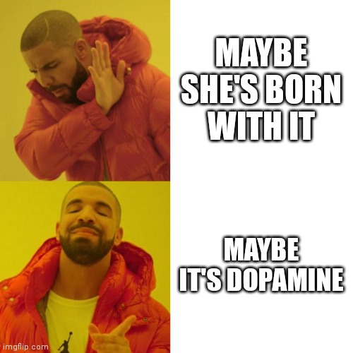 Drake Blank | MAYBE SHE'S BORN WITH IT; MAYBE IT'S DOPAMINE | image tagged in drake blank | made w/ Imgflip meme maker