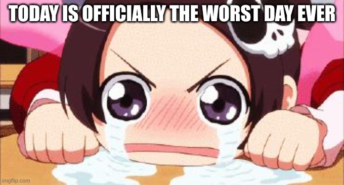 3 things have made me get the big sad, all in 30 mins | TODAY IS OFFICIALLY THE WORST DAY EVER | image tagged in the crying anime girl | made w/ Imgflip meme maker