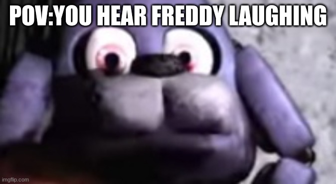 Scared bonnie | POV:YOU HEAR FREDDY LAUGHING | image tagged in scared bonnie | made w/ Imgflip meme maker