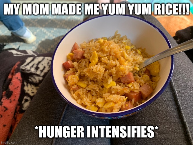 F o o d | MY MOM MADE ME YUM YUM RICE!!! *HUNGER INTENSIFIES* | made w/ Imgflip meme maker