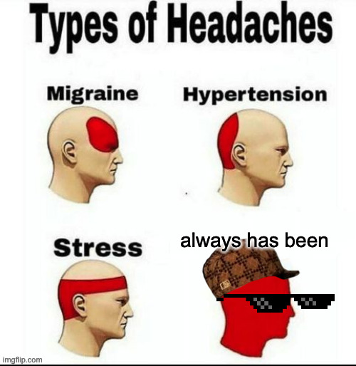 Types of Headaches meme | always has been | image tagged in types of headaches meme | made w/ Imgflip meme maker