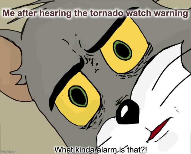 Almost gave me a heart attack! ? | Me after hearing the tornado watch warning; What kinda alarm is that?! | image tagged in memes,idk,random | made w/ Imgflip meme maker