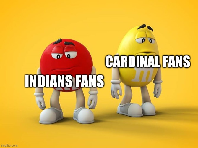 Sad M&M | INDIANS FANS CARDINAL FANS | image tagged in sad m m | made w/ Imgflip meme maker