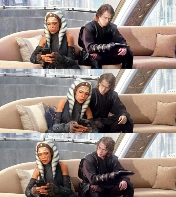 Ahsoka shows Anakin her phone Blank Meme Template