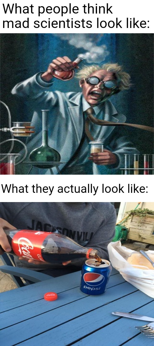 Blank White Template | What people think mad scientists look like:; What they actually look like: | image tagged in memes | made w/ Imgflip meme maker