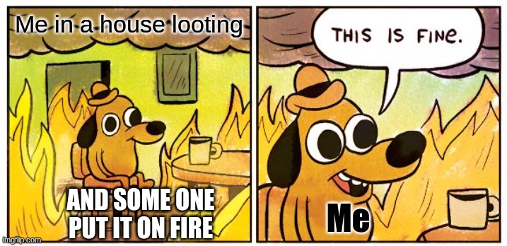 fornight | Me in a house looting; AND SOME ONE PUT IT ON FIRE; Me | image tagged in memes,this is fine | made w/ Imgflip meme maker