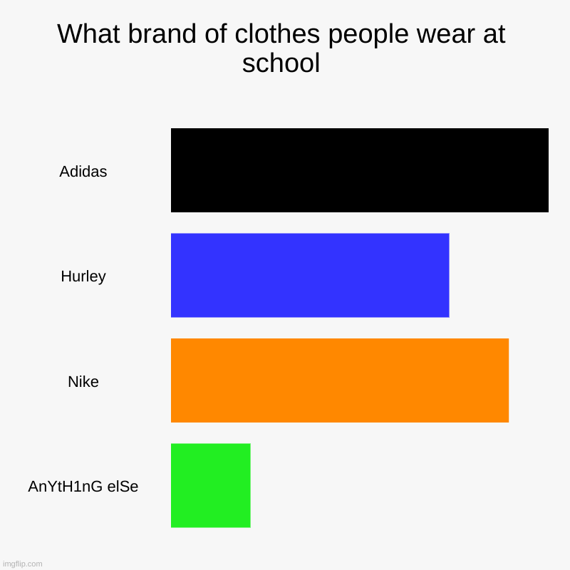 What brand of clothes people wear at school | Adidas, Hurley, Nike, AnYtH1nG elSe | image tagged in charts,bar charts | made w/ Imgflip chart maker