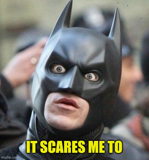 Shocked Batman | IT SCARES ME TO | image tagged in shocked batman | made w/ Imgflip meme maker