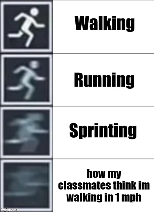 they are all smart except me | how my classmates think im walking in 1 mph | image tagged in very fast | made w/ Imgflip meme maker