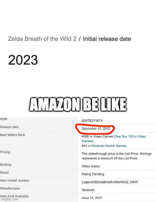 Both these screenshots were taken today. | AMAZON BE LIKE | image tagged in blank white template,the legend of zelda breath of the wild | made w/ Imgflip meme maker