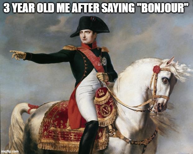 Napoleon Bonaparte | 3 YEAR OLD ME AFTER SAYING "BONJOUR" | image tagged in napoleon bonaparte | made w/ Imgflip meme maker
